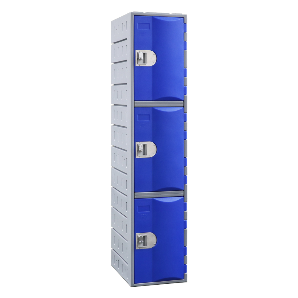 heavy duty plastic locker 3 door blue