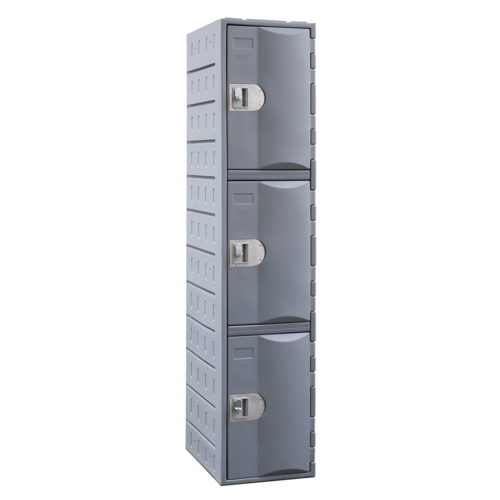 heavy duty plastic locker 3 door grey