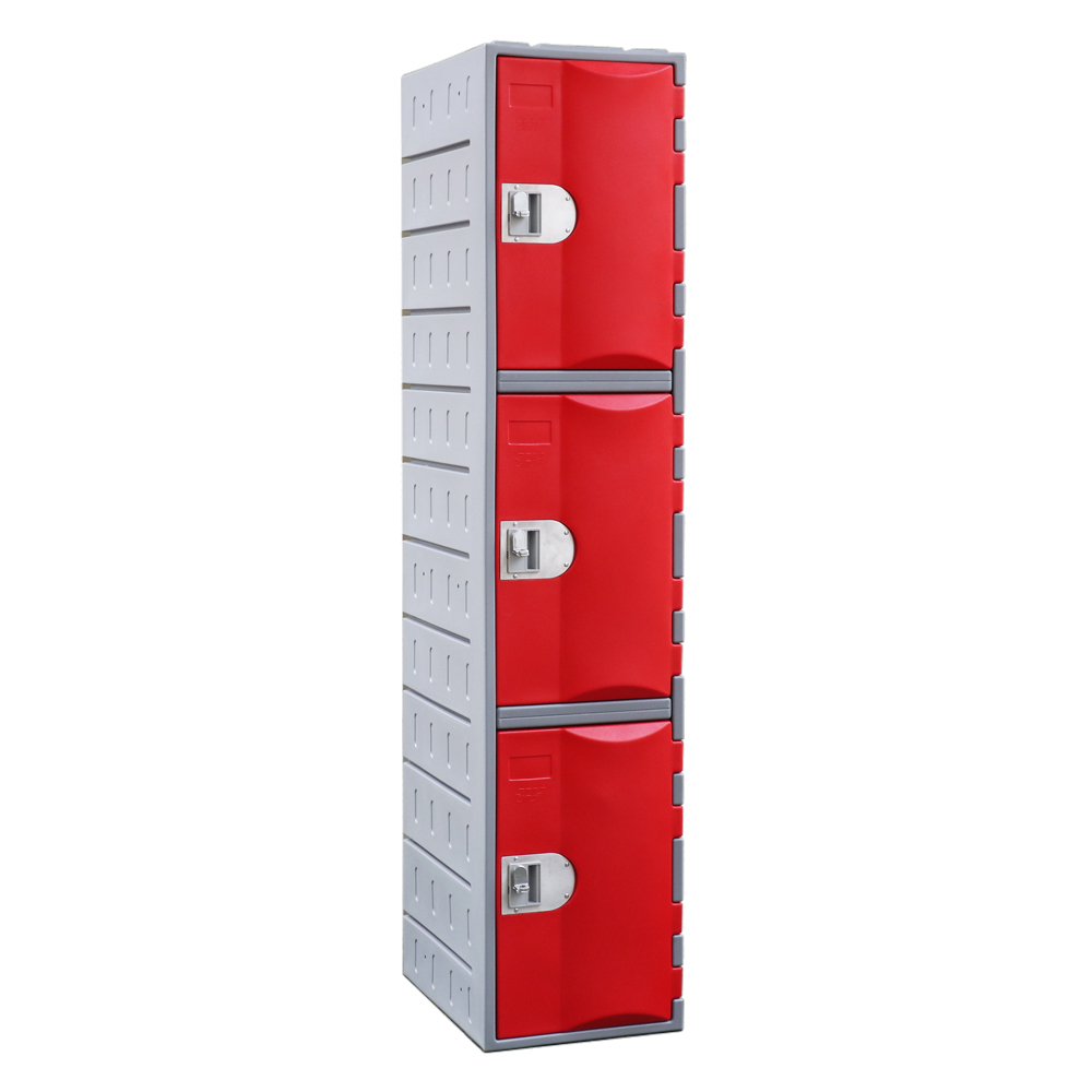 heavy duty plastic locker 3 door red