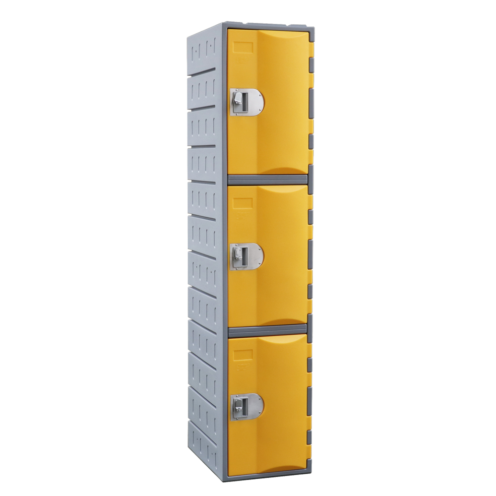 heavy duty plastic locker 3 door yellow