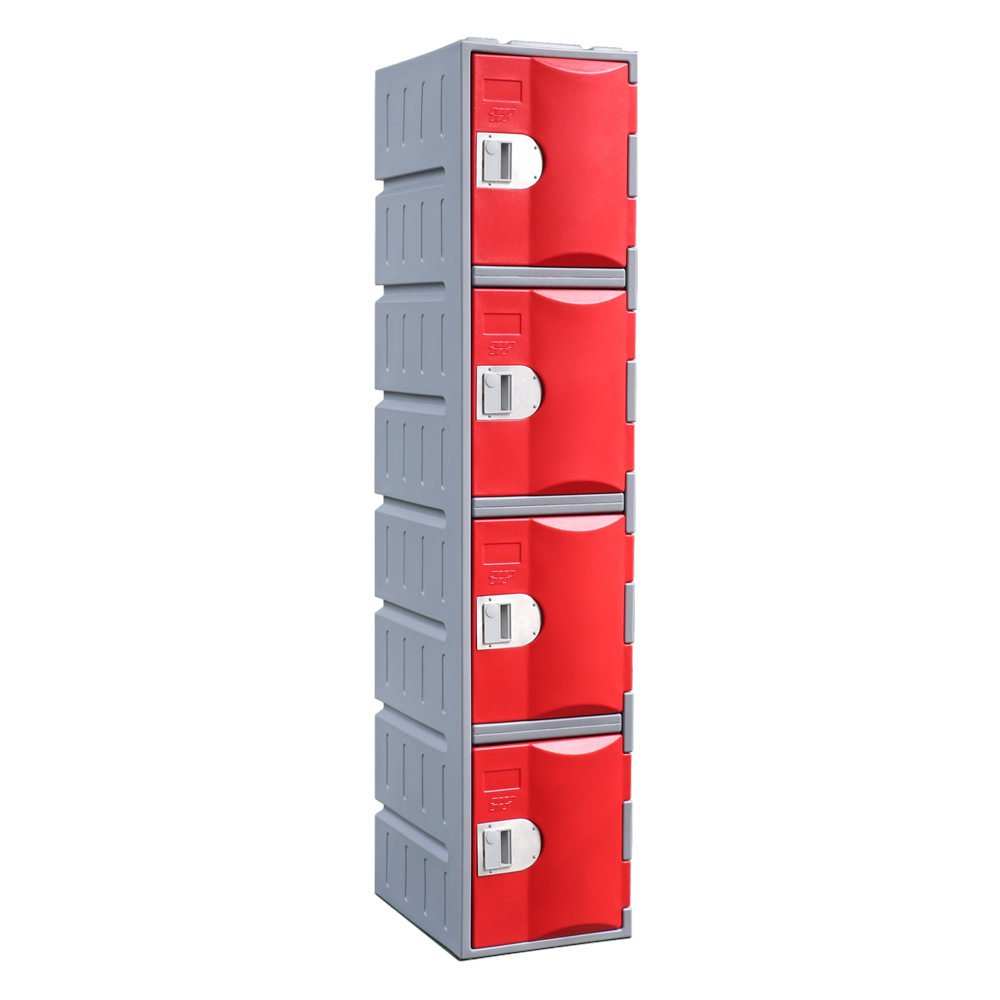 heavy duty plastic locker 4 door red