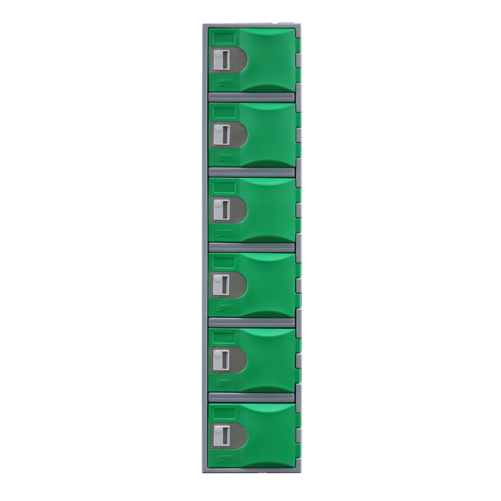 Heavy duty plastic locker 6 door green