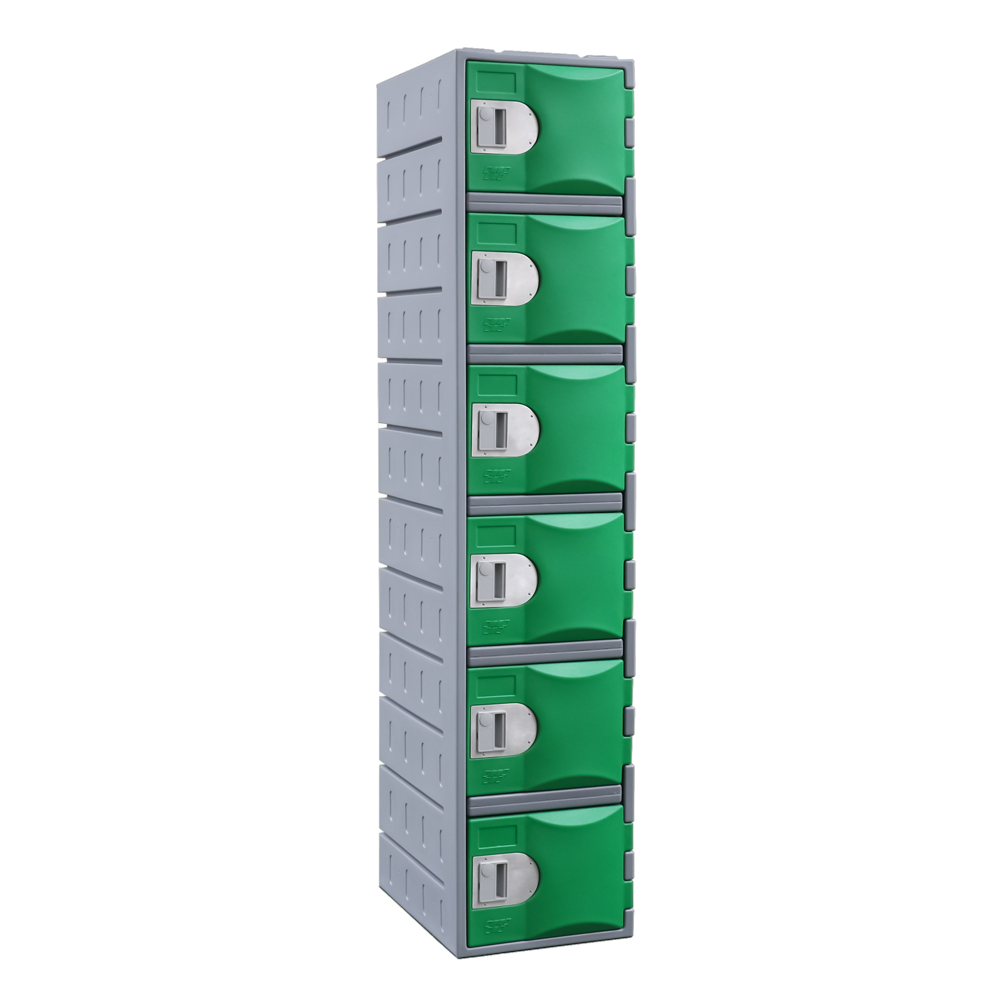 Heavy duty plastic locker 6 door green