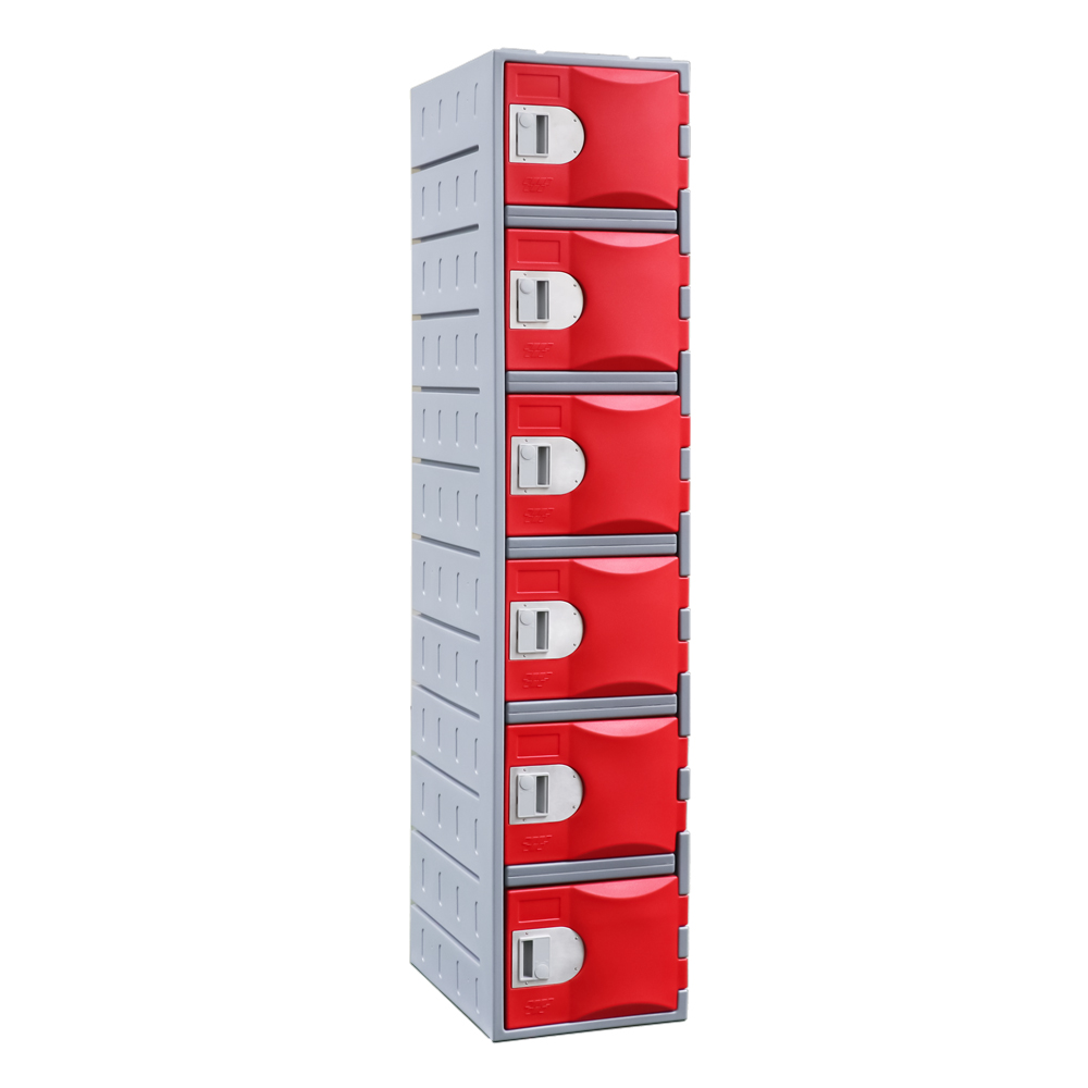 Heavy duty plastic locker 6 door red