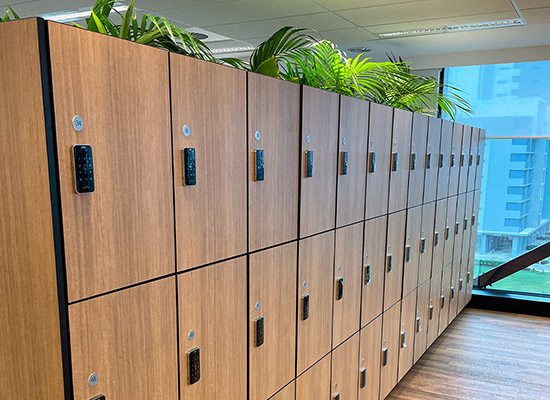wooden laminate lockers with digital locks