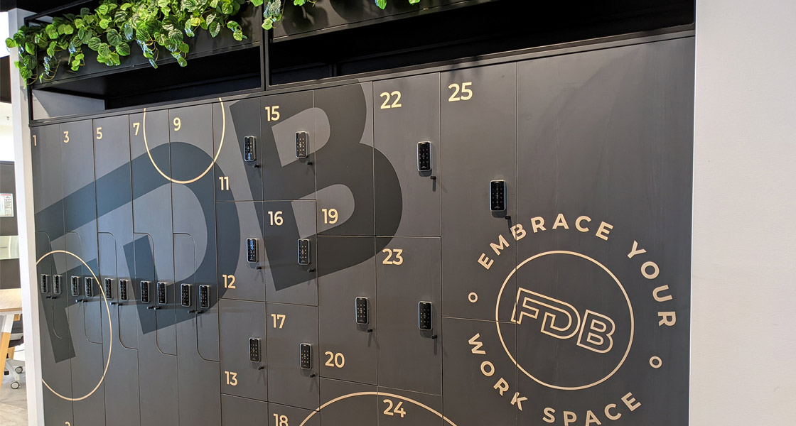 Office Lockers grey with FDB branding