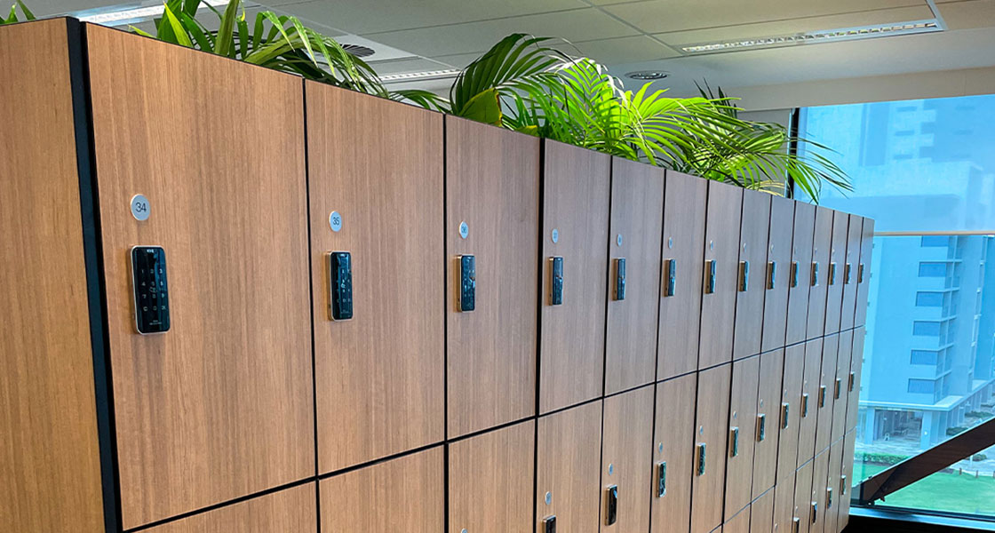 Office Lockers with plants behind