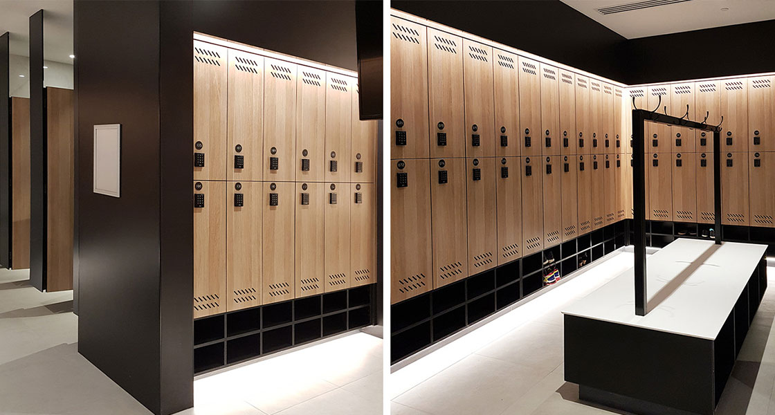 black and oak custom locker room